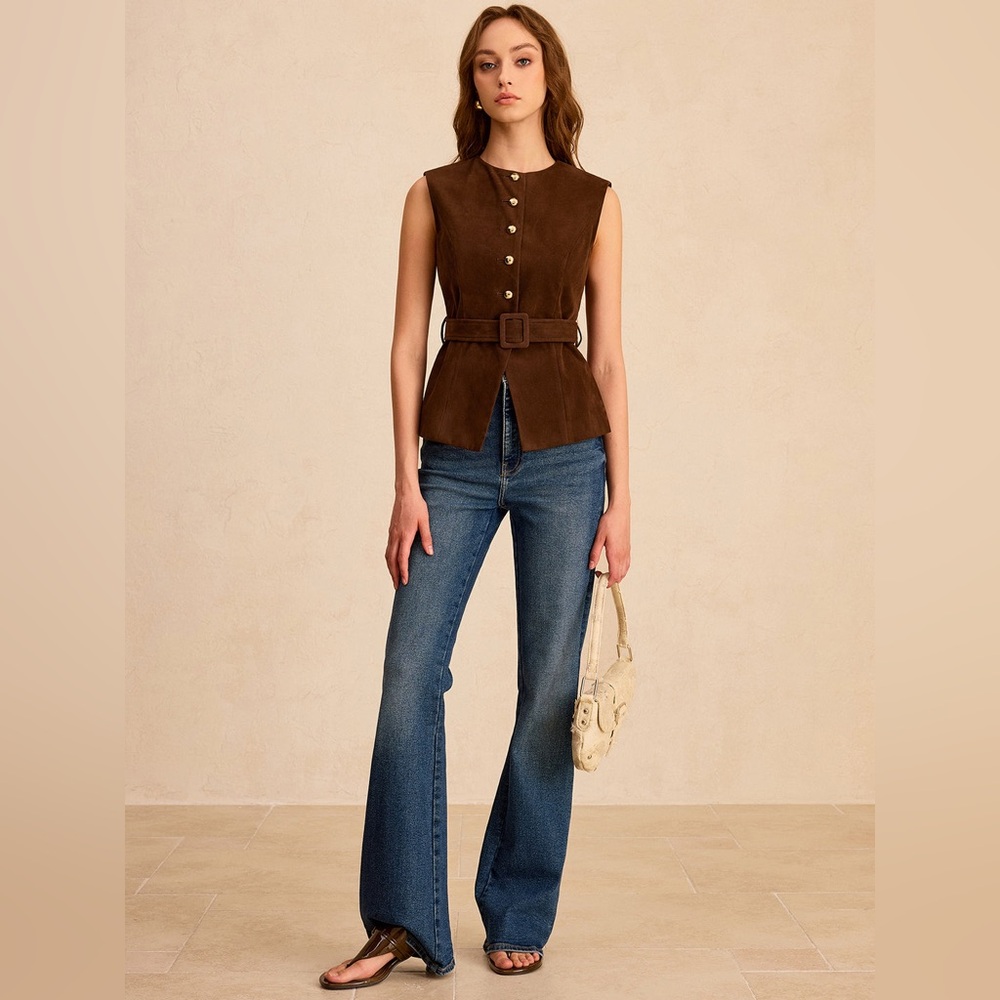 Commense Suede Effect Vest with Belt - Picture 9 of 17
